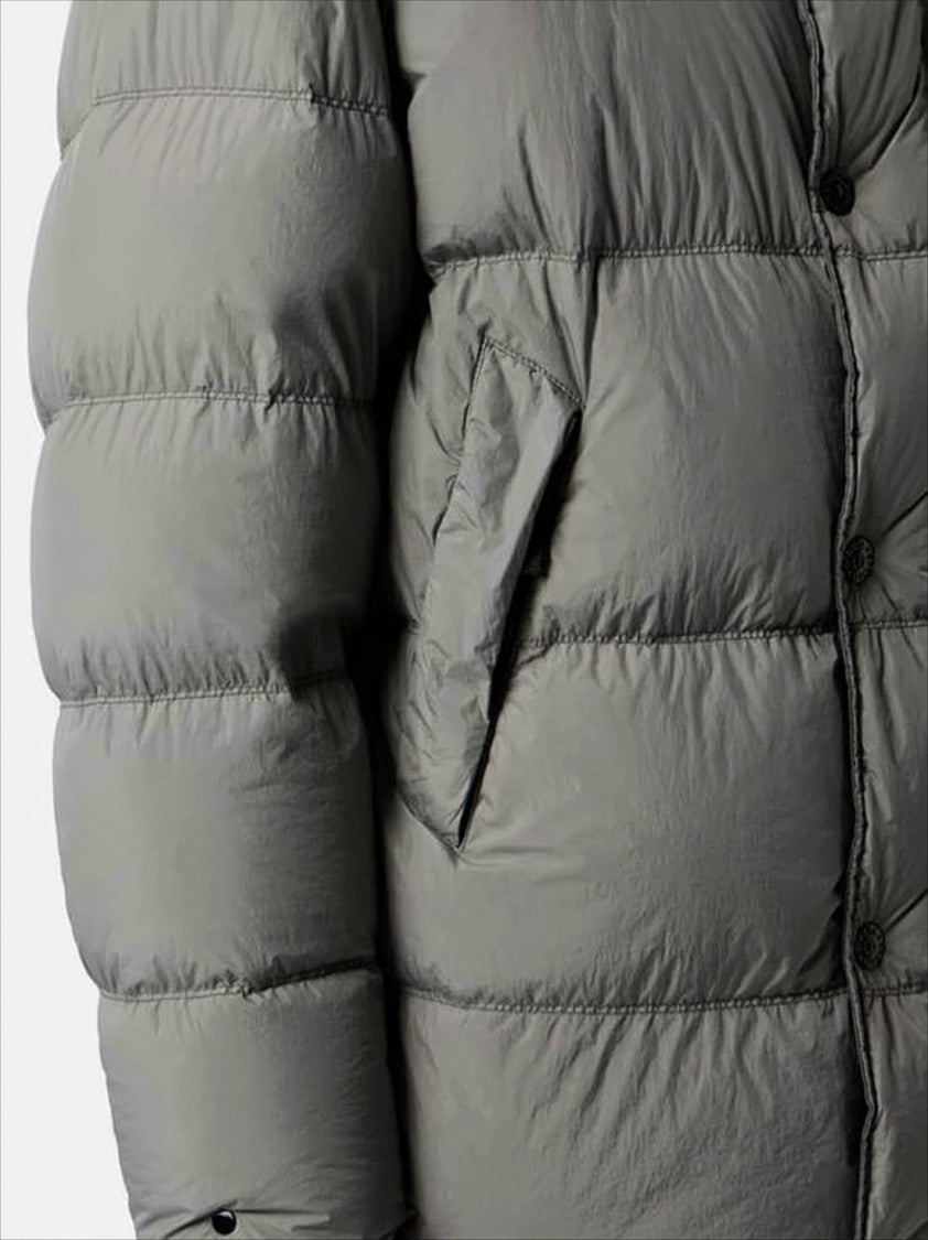 Stone Island Quilted Hooded Down Jacket With Angular Flap Pockets