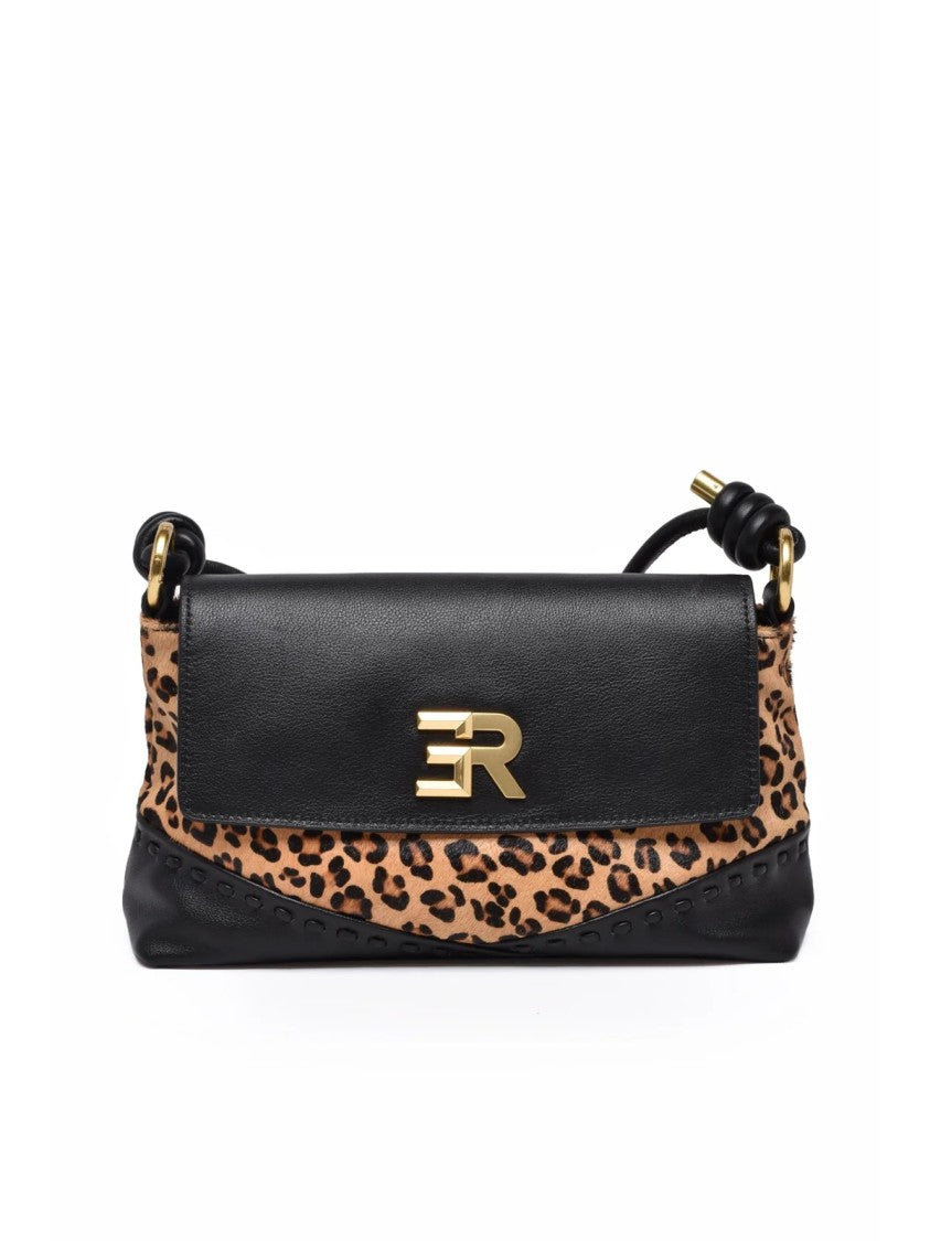 Ermanno Firenze Alicia Cavallino Shoulder Bag With Leopard Pony Print