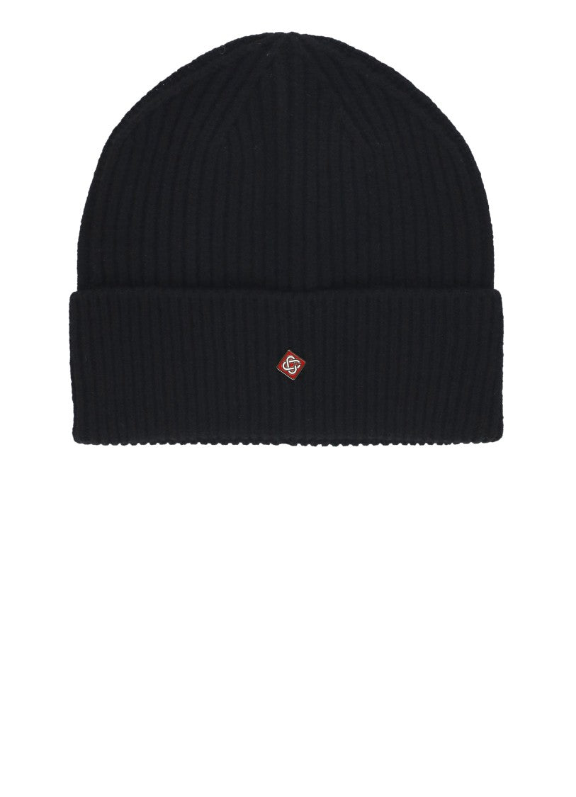 Casablanca Black Folded Cuff Ribbed Wool Hat