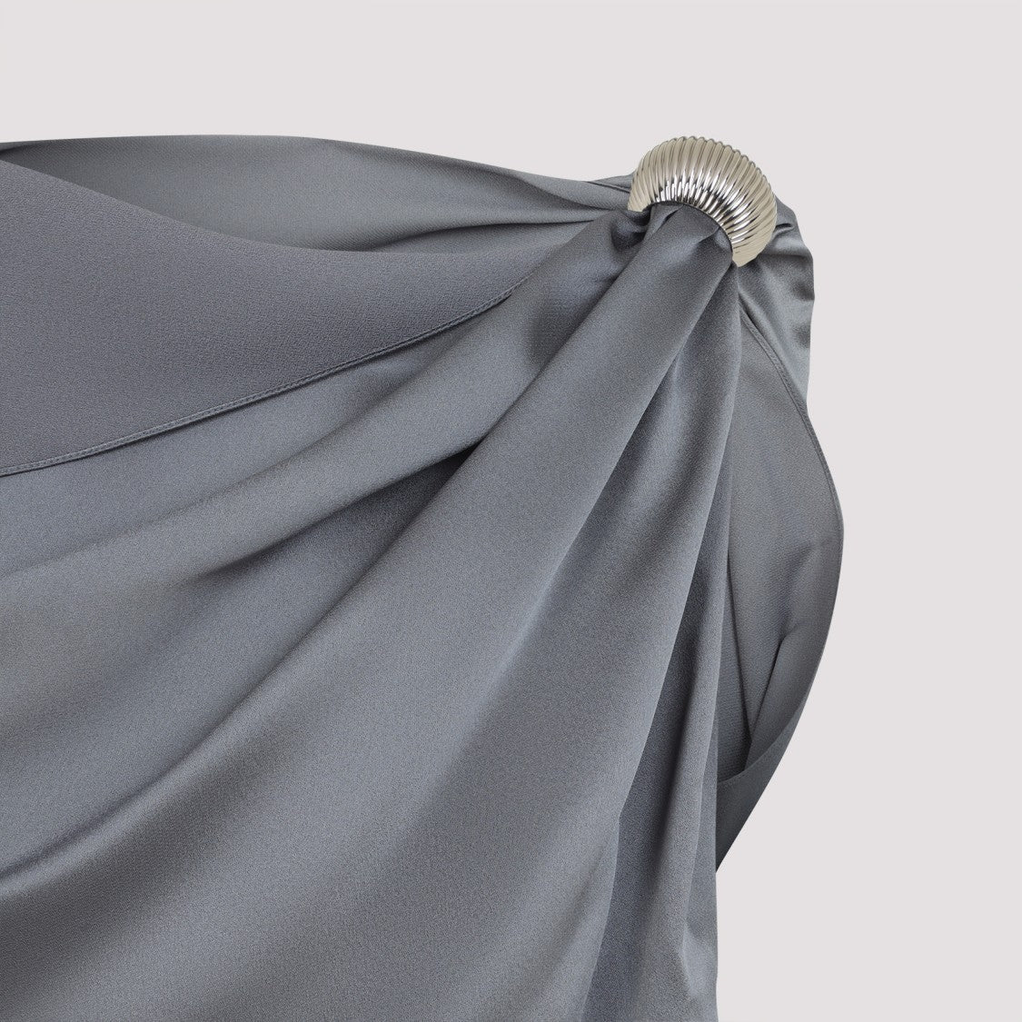 Lanvin Draped Grey Dress With Unique Twist Shoulder Detail