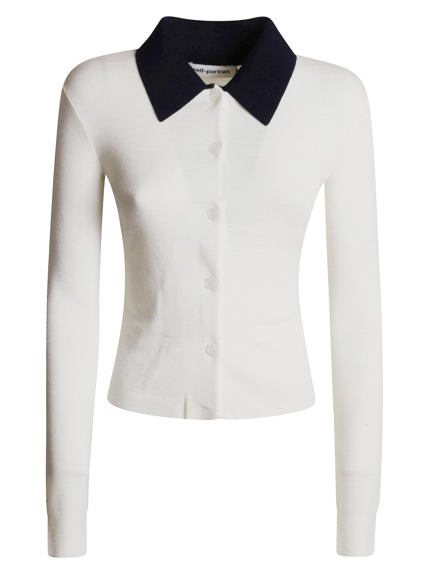 Self-Portrait Fitted Knit Sweater With Button-Down Front