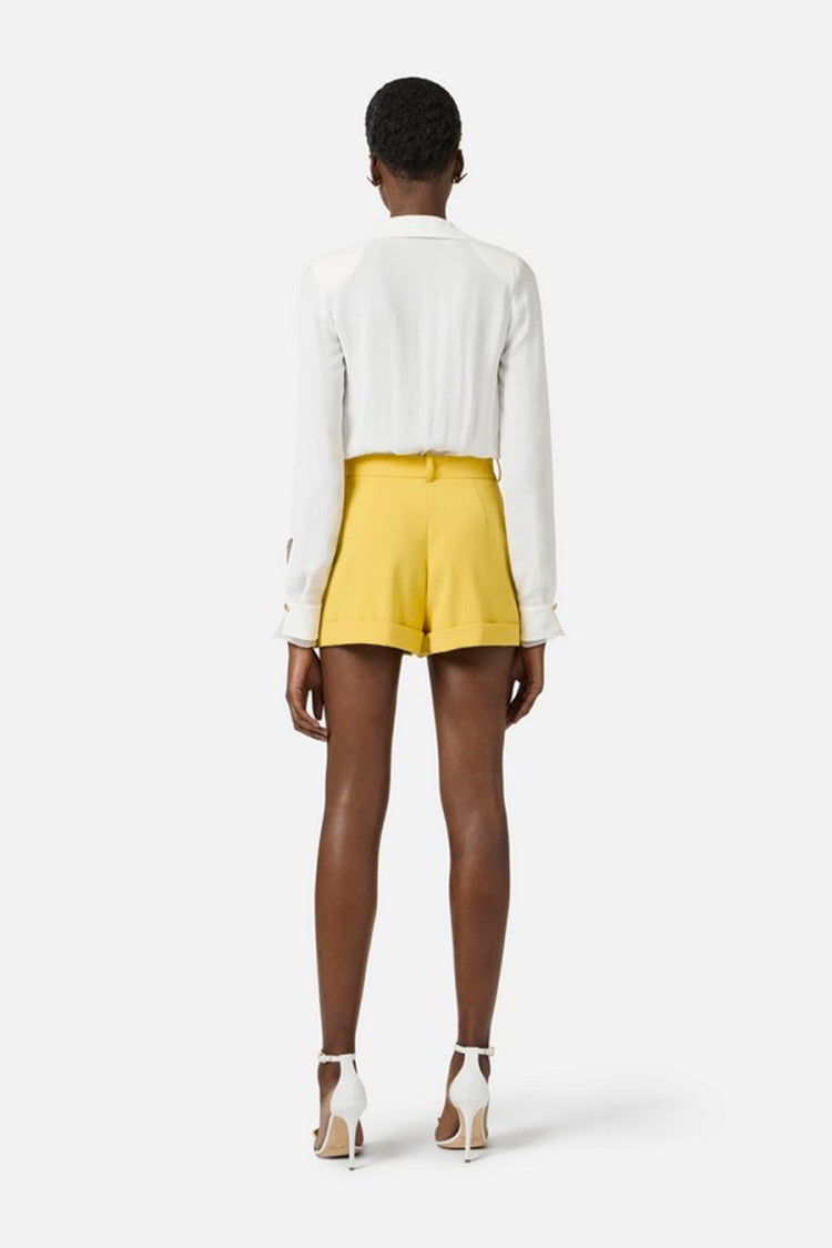 Elisabetta Franchi Ivory Draped Cowl Neck Gold Cuff Buttons Viscose Bodysuit
