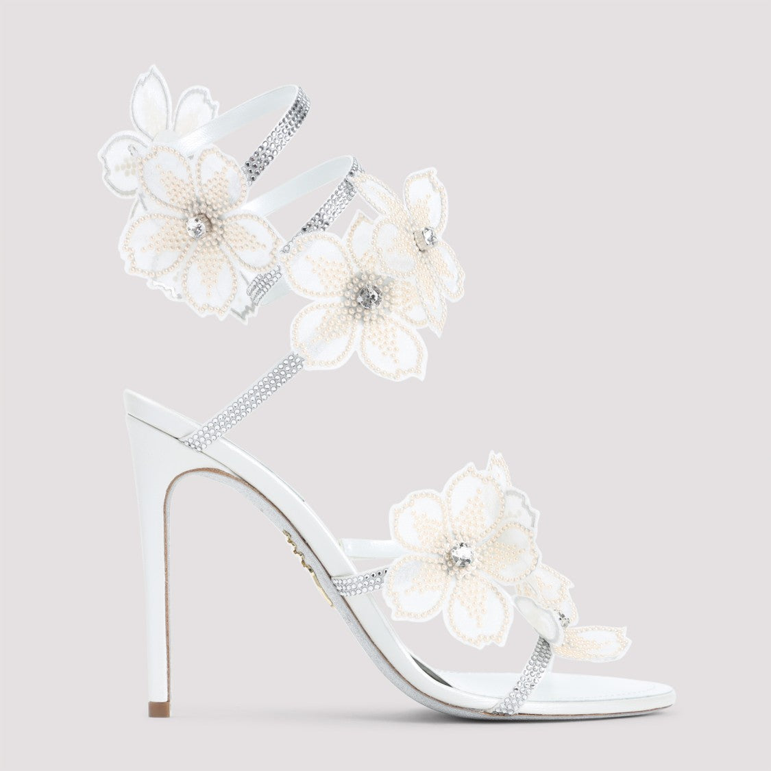 René Caovilla Floral Embellished Stiletto Sandals With Crystal Detailing