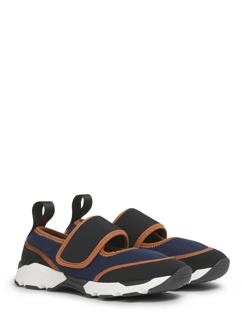 Marni Navy Low-Profile Sneakers With Leather Trims