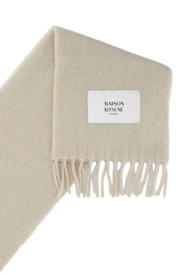Maison Kitsuné Beige Fringed Alpaca Wool Scarf
