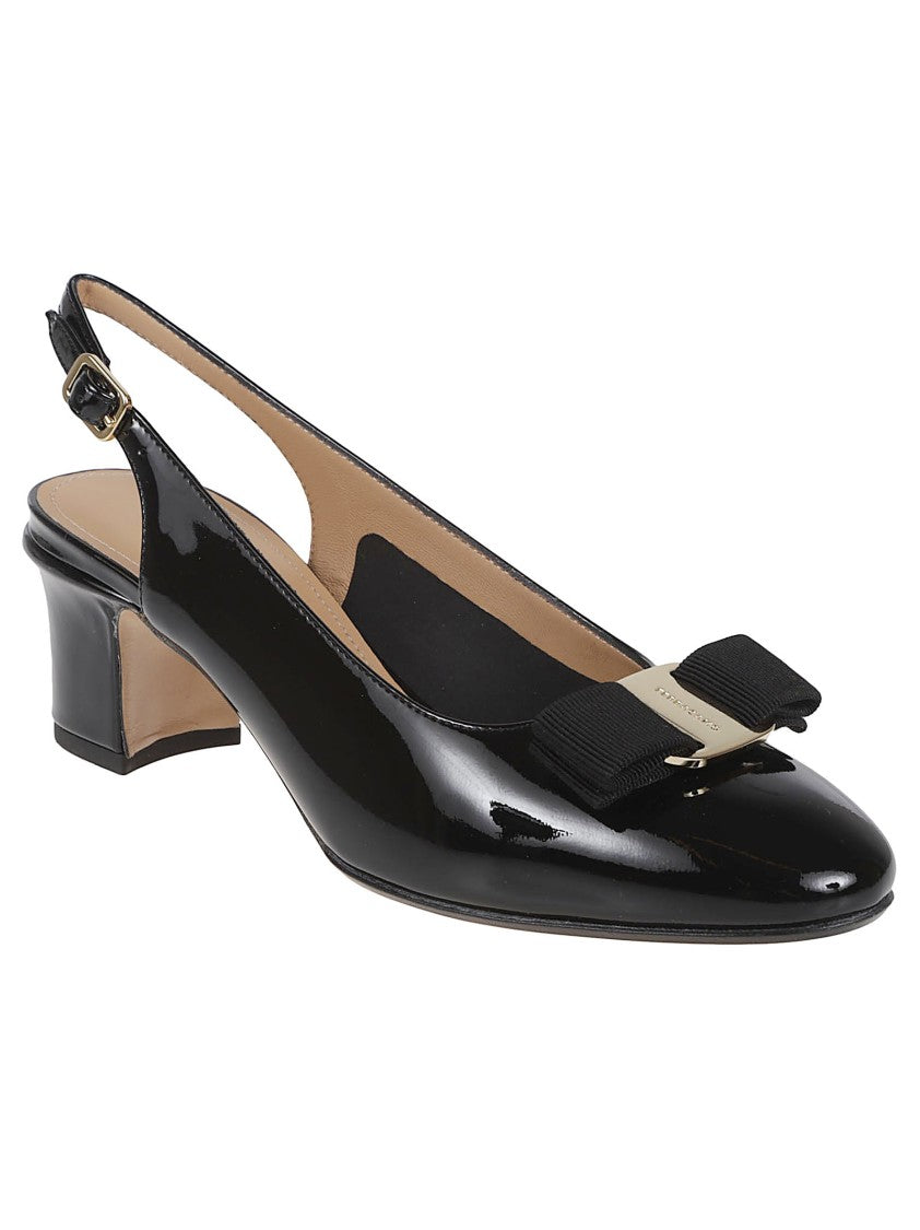 Ferragamo Slingback Shoes With Pointed Toe And Grosgrain Bow
