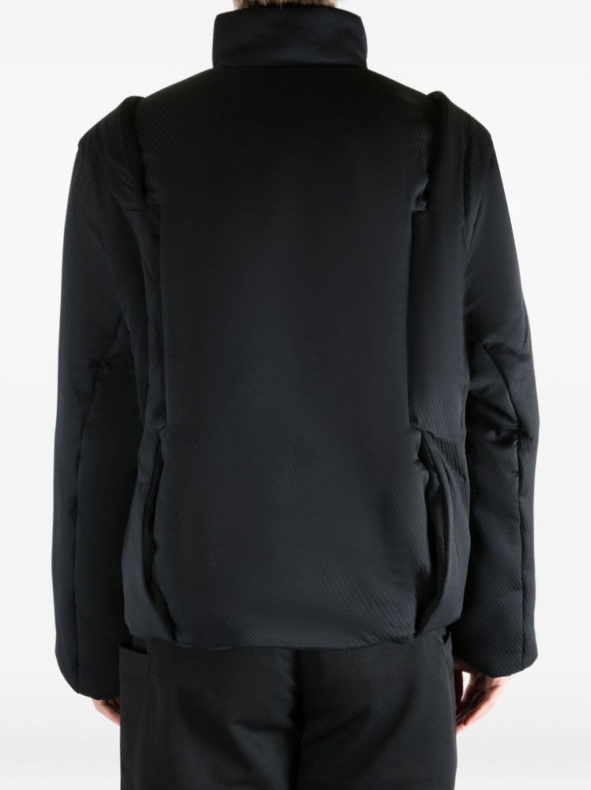Ader Error Boxy Black Panelled Jacket With High Collar And Zipper Closure