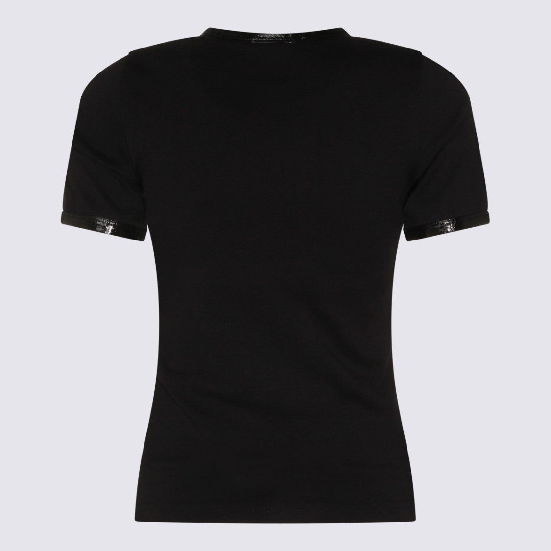 Courrèges Short-Sleeve Black T-Shirt With Glossy Trim Details