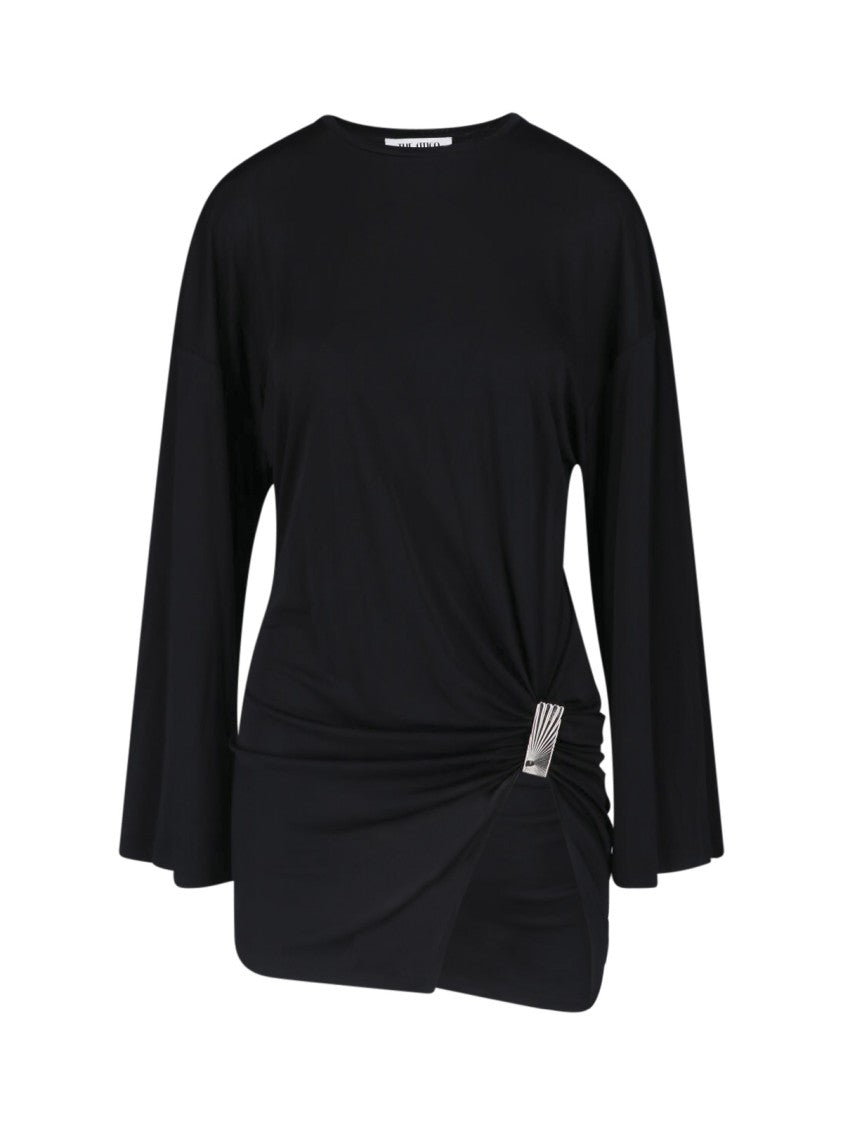 The Attico Relaxed Fit Black Dress With Gathered Detail