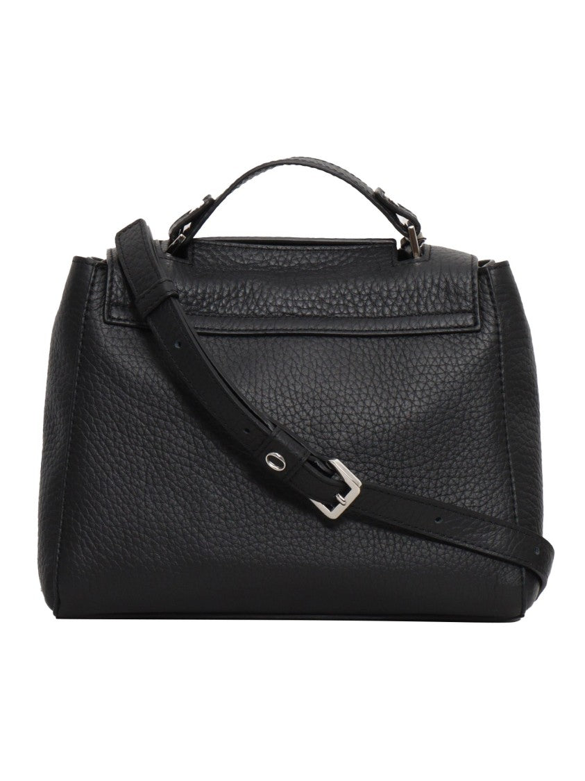 Claudio Orciani Structured Black Calf Leather Handbag With Flap Closure