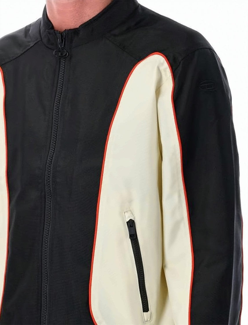 Diesel Contrast Panel Black Casual Jacket With Red Trimming