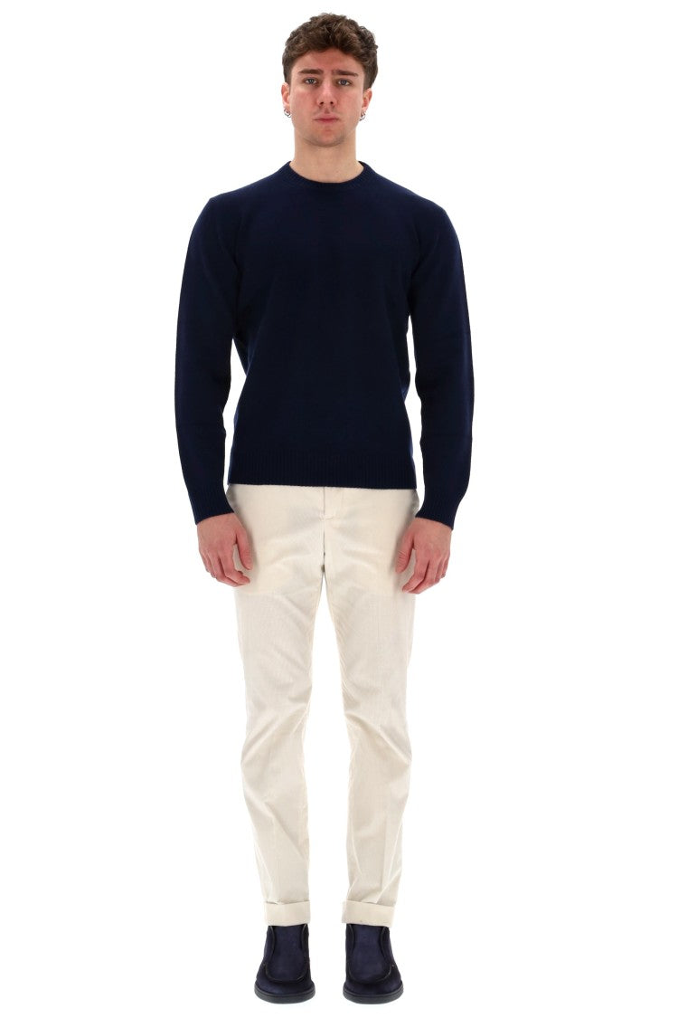 Herno Wool-Cashmere Crewneck Sweater With Suede Patches