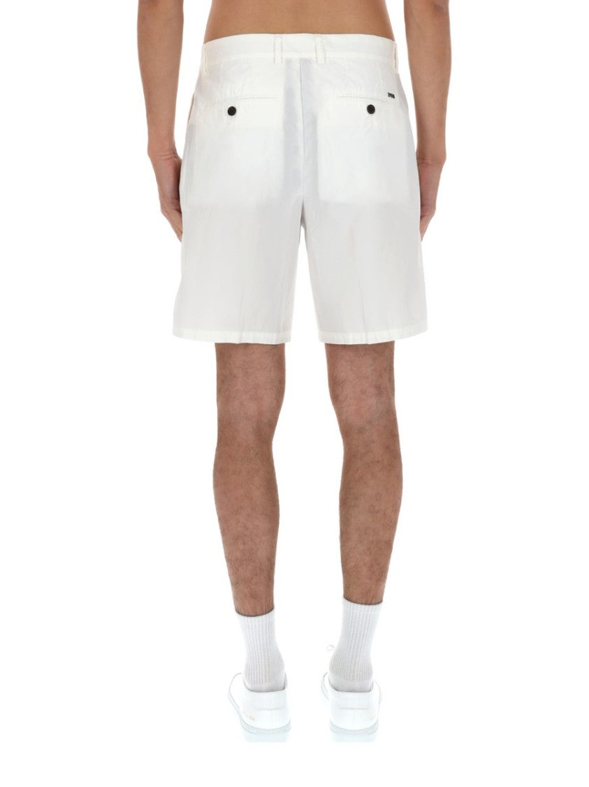 Emporio Armani Flat Front Subtle Pleats Cotton Shorts