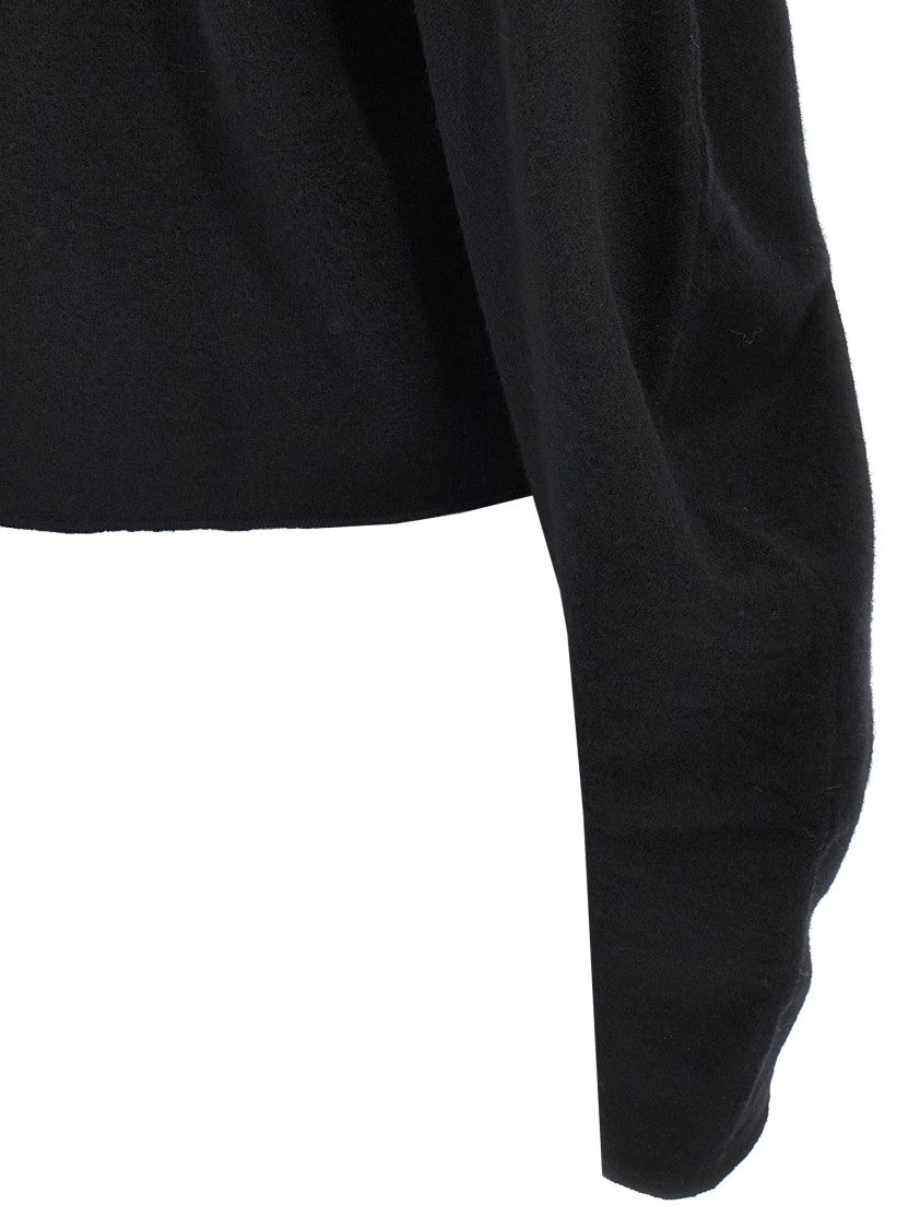 Nude Cropped Black Wool Crewneck Sweater