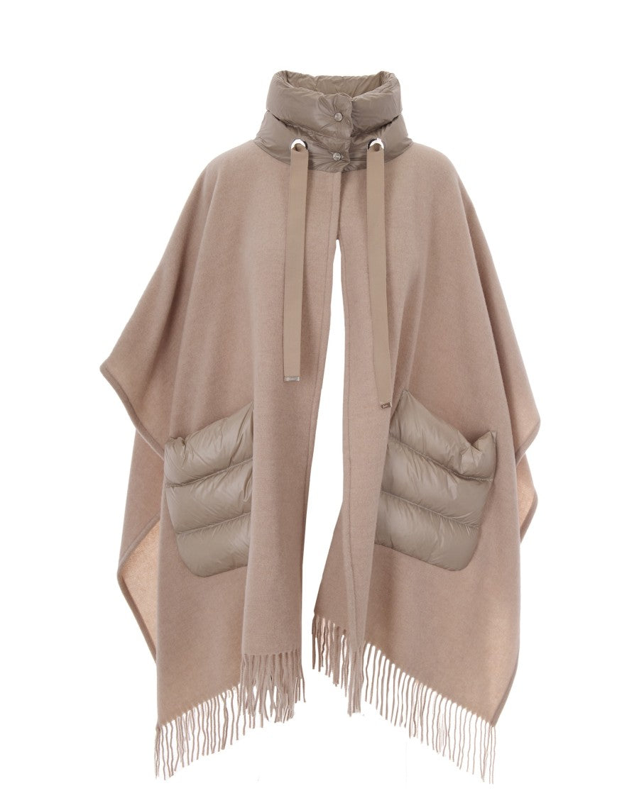 Herno Velvety Texture Wool And Cashmere Poncho With Padded Details