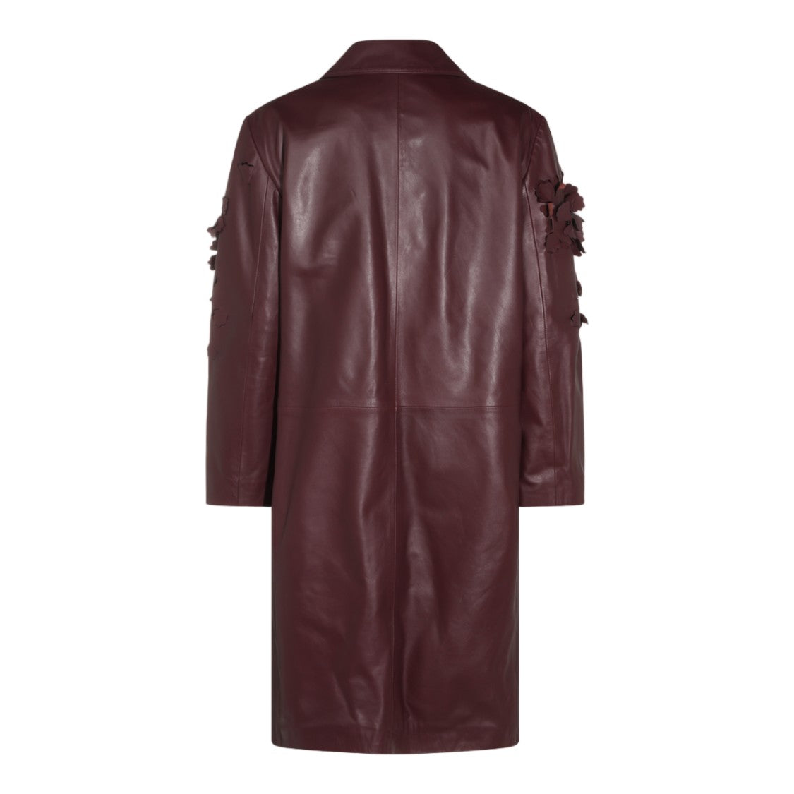 Alberta Ferretti Long Floral Appliqué Leather Coat