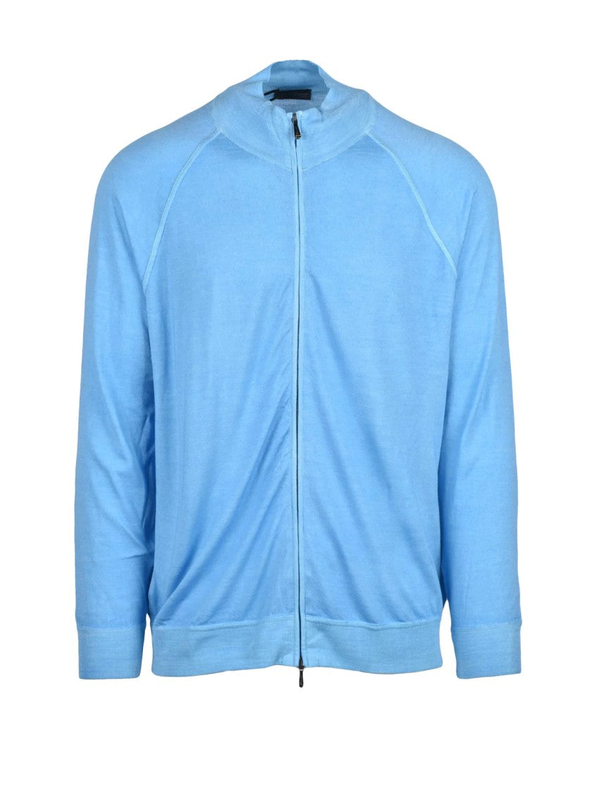 Drumohr Light Blue Extrafine Merino Wool Zip Cardigan