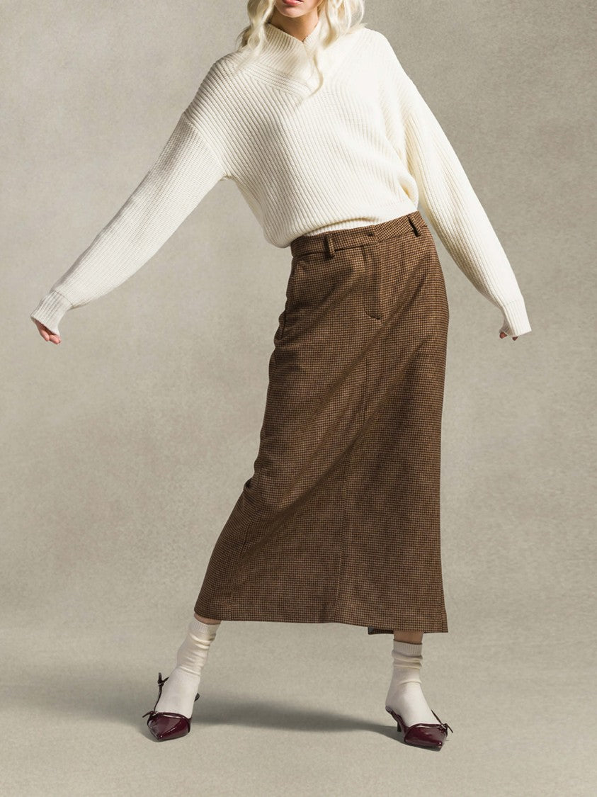 Cruna Ribbed Knit Sweater With Mock Neck And Chevron Pattern