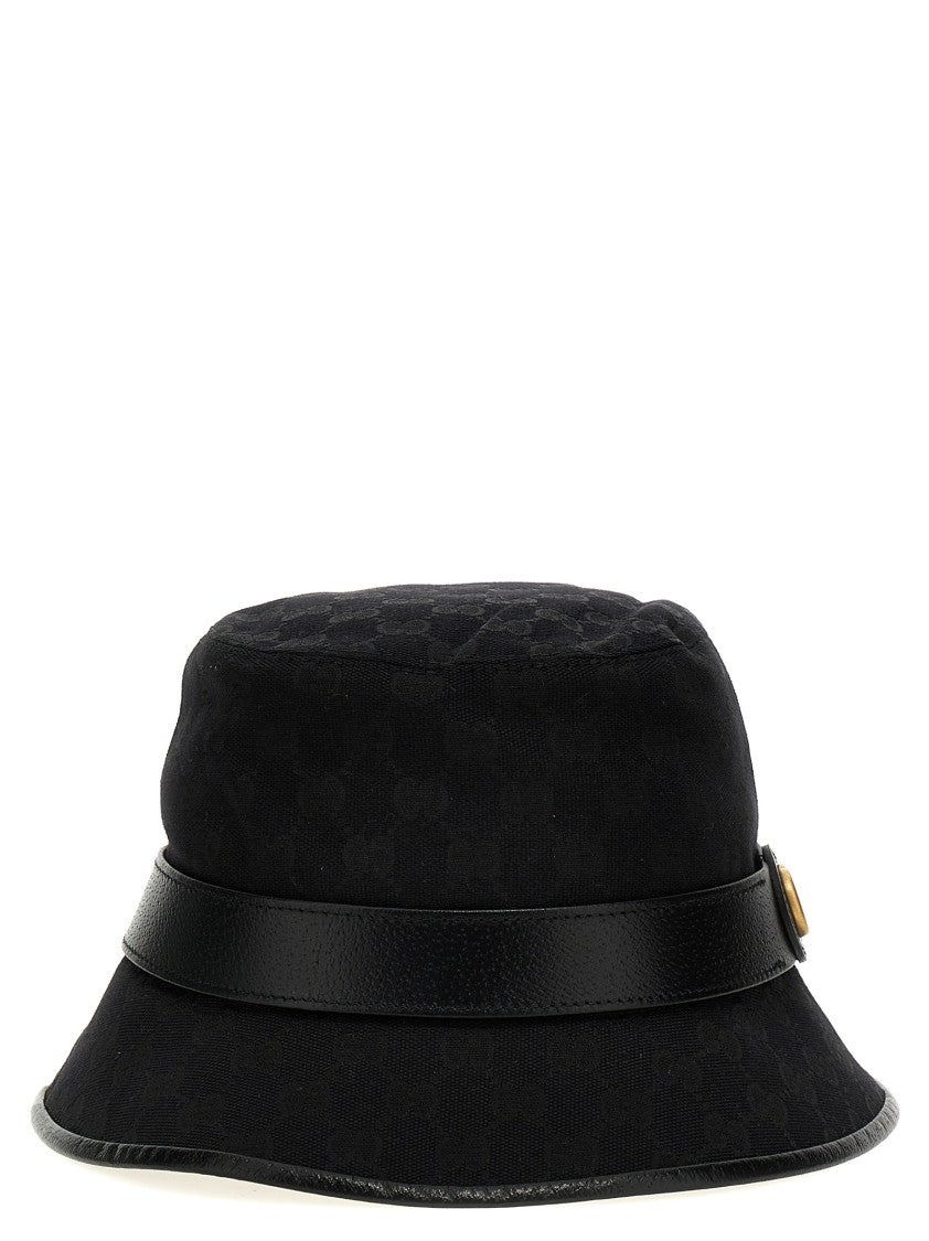 Gucci Textured Gg Fabric Cloche Hat With Leather Accents