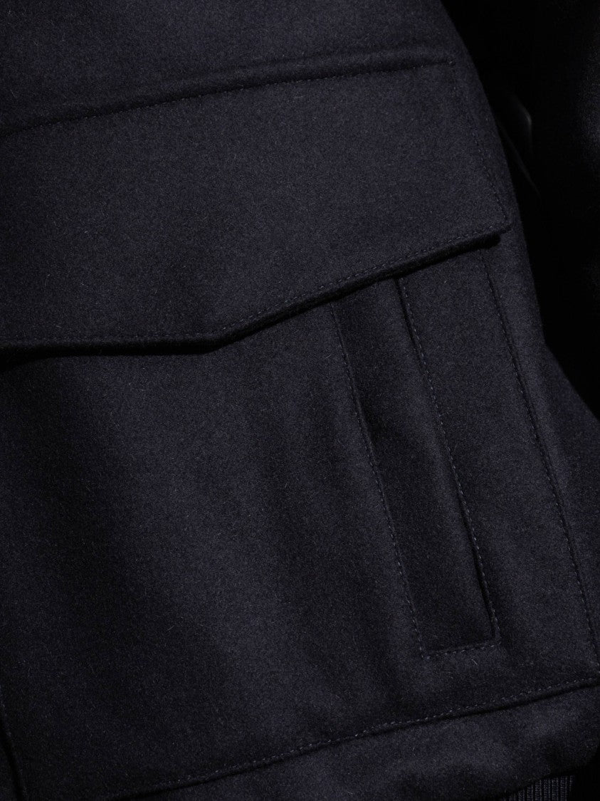 Balmain Navy Bomber Structured Shearling Jacket
