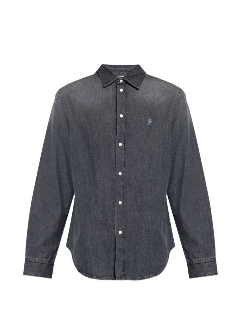 Versace Washed Black Denim Casual Shirt