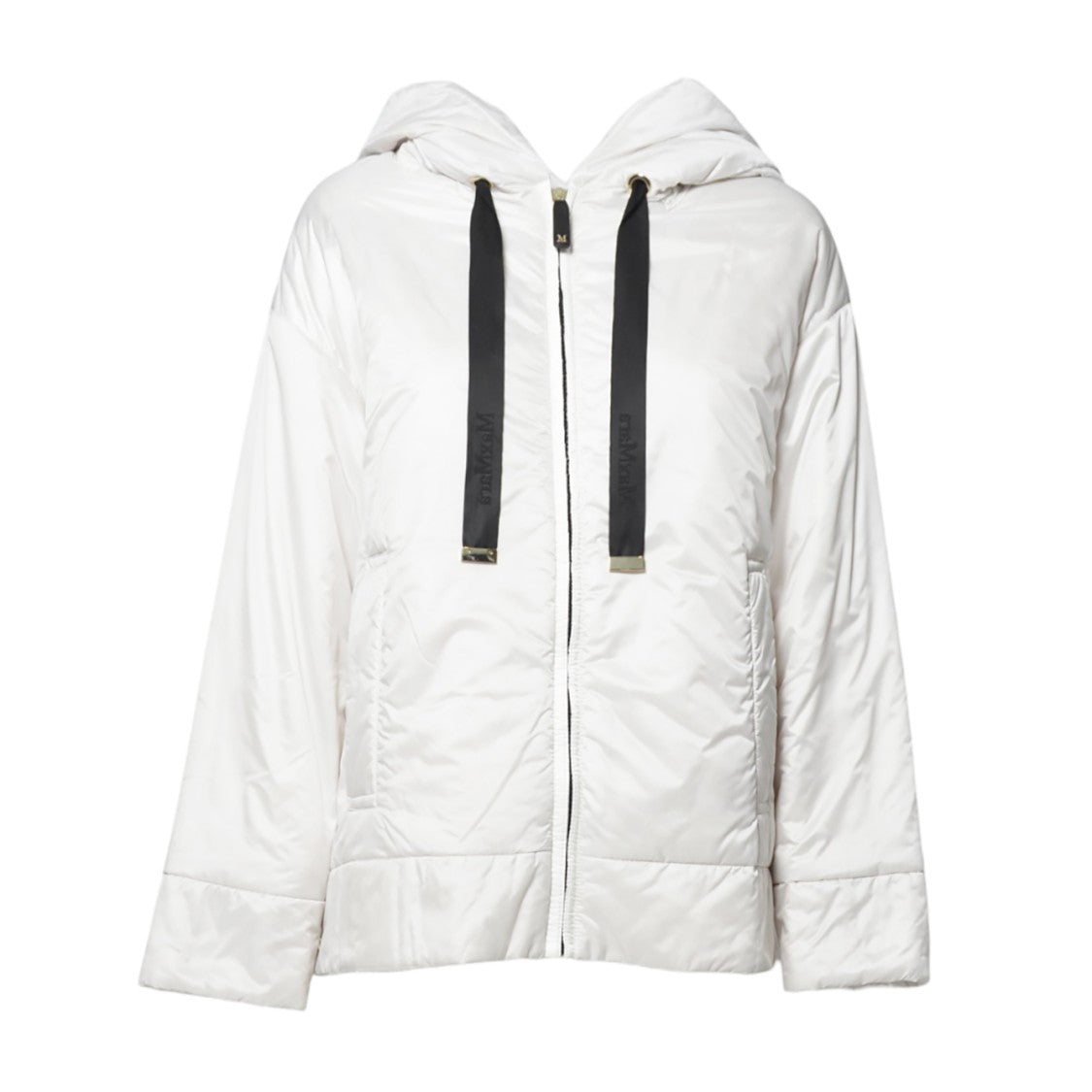 Max Mara Shiny White Casual Jacket With Hood And Drawstrings