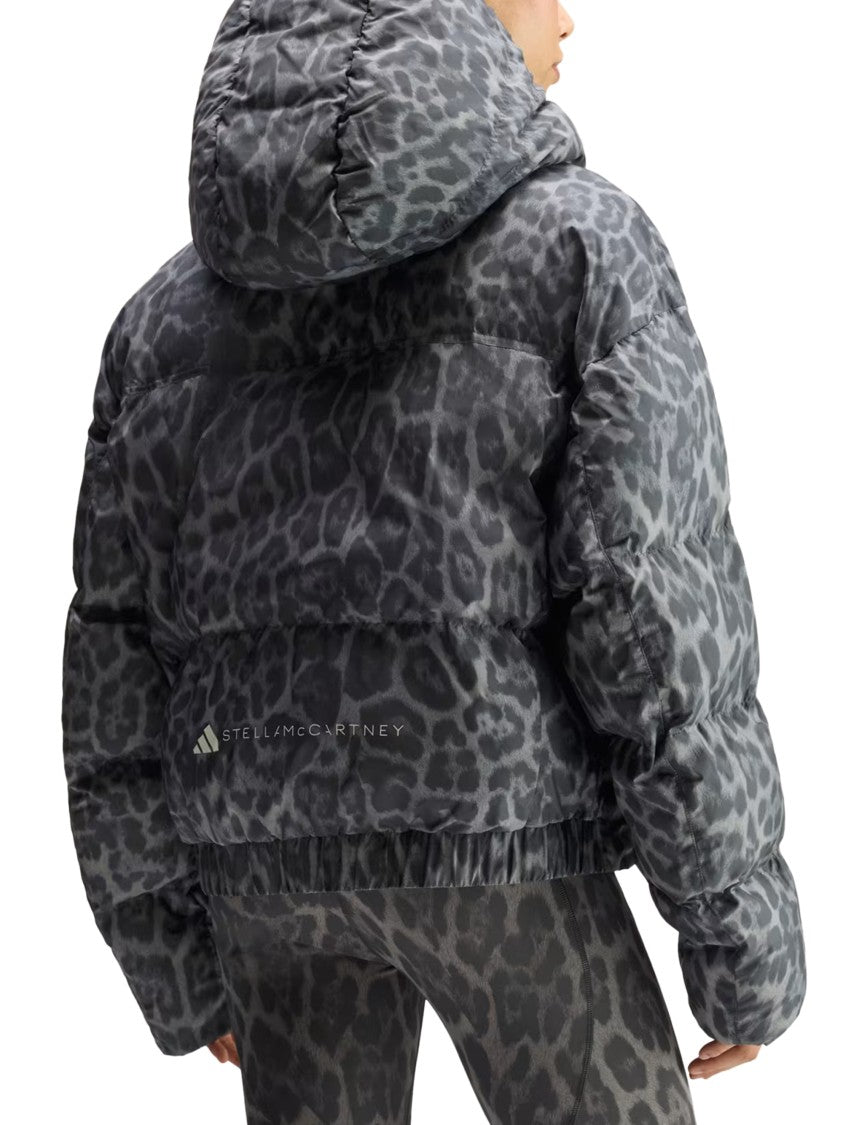 Adidas By Stella Mccartney Leopard Print Cropped High-Collar Down Jacket