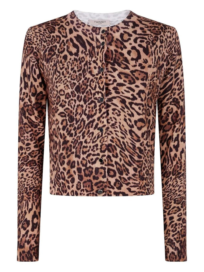 Twin-Set Cropped Leopard Print Jacket With Button-Down Front