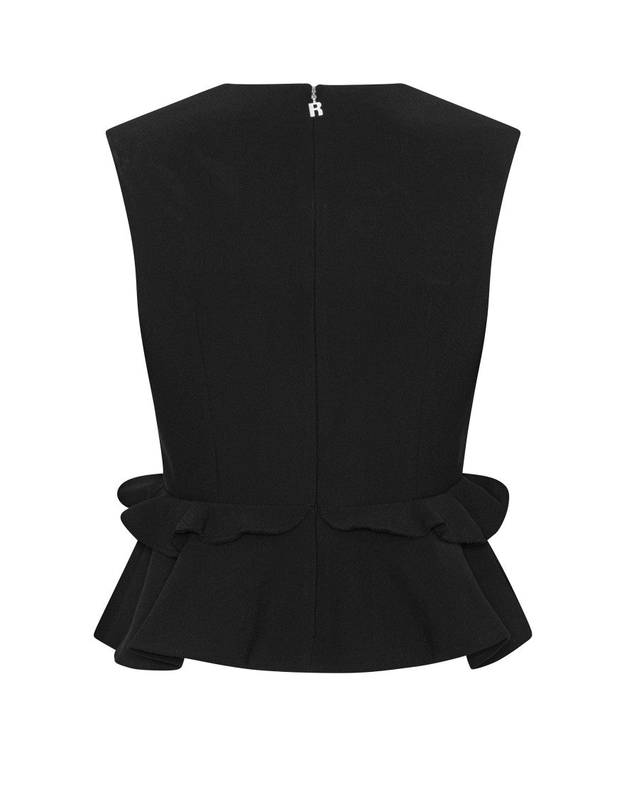Rotate Sleeveless Black Peplum Top With Decorative Flower