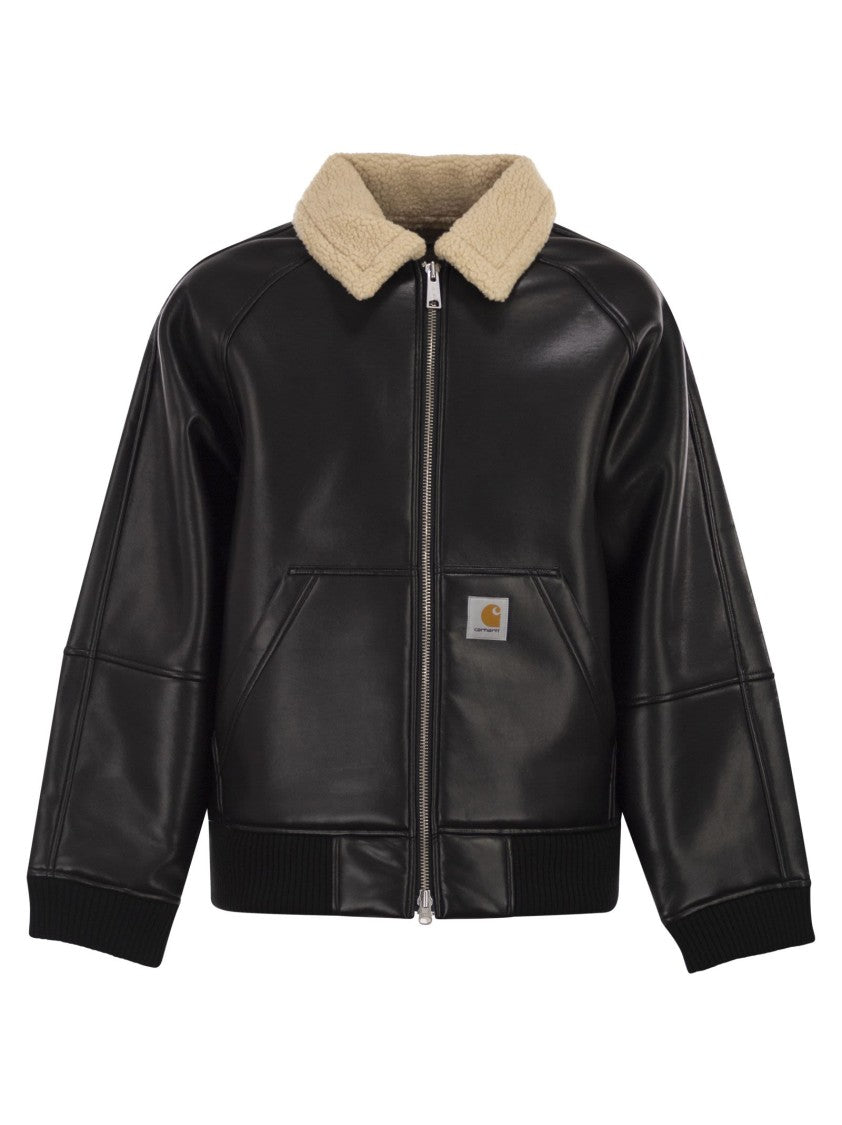Carhartt Wip Faux Leather Jacket With Plush Fur Collar