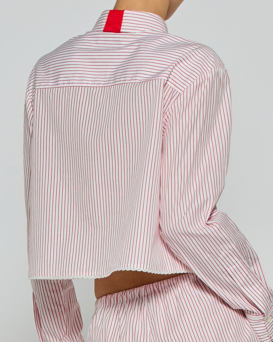 Serena Bute Striped Cropped Shirt - Red/White