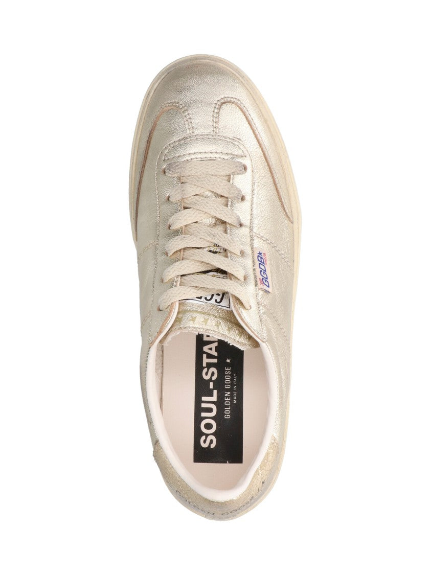 Golden Goose Silver Soul-Star Metallic Goat Leather Sneakers