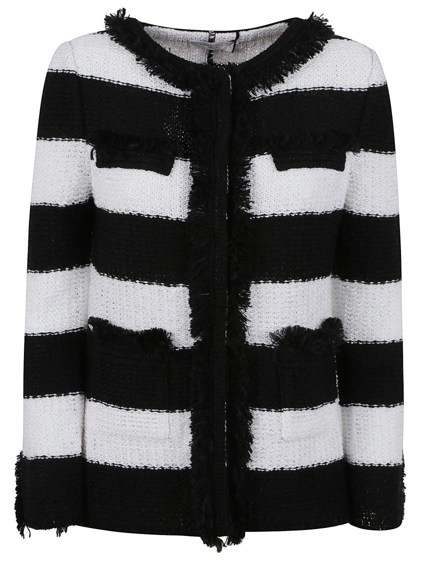 Charlott Textured Black Jacket With Striped Pattern