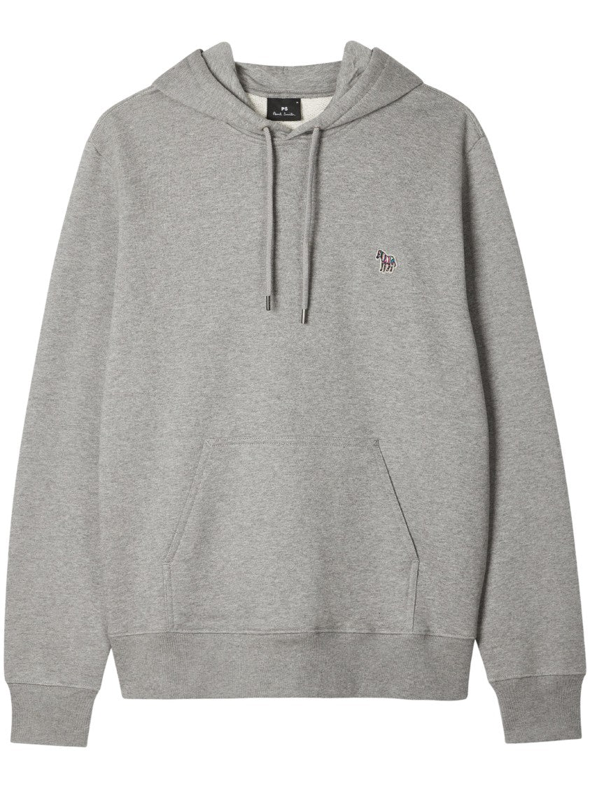 Paul Smith Heather Grey Cotton Hoodie With Signature Zebra Logo