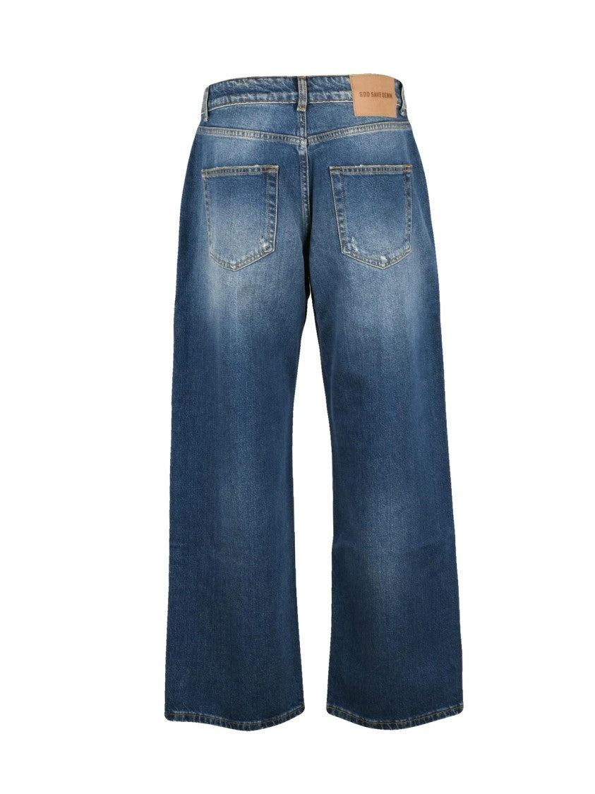 God Save Denim Blue Rigid Straight Wide-Leg Jeans