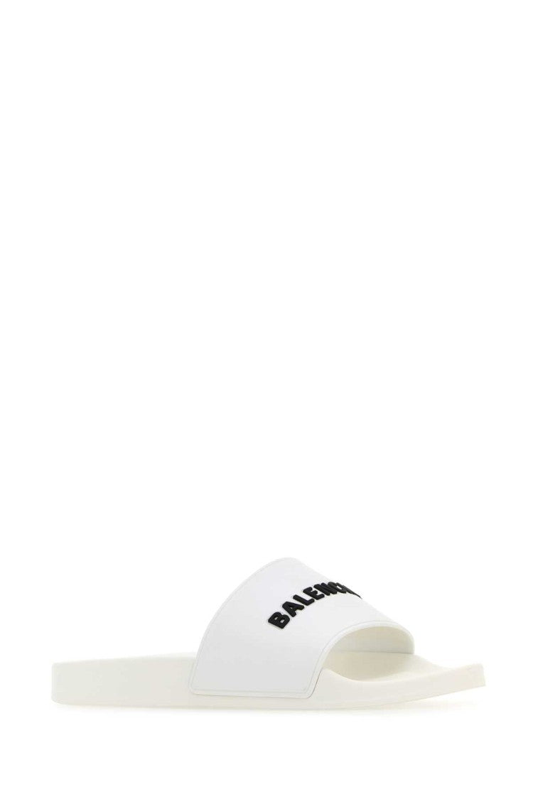 Balenciaga White Rubber Pool Slippers