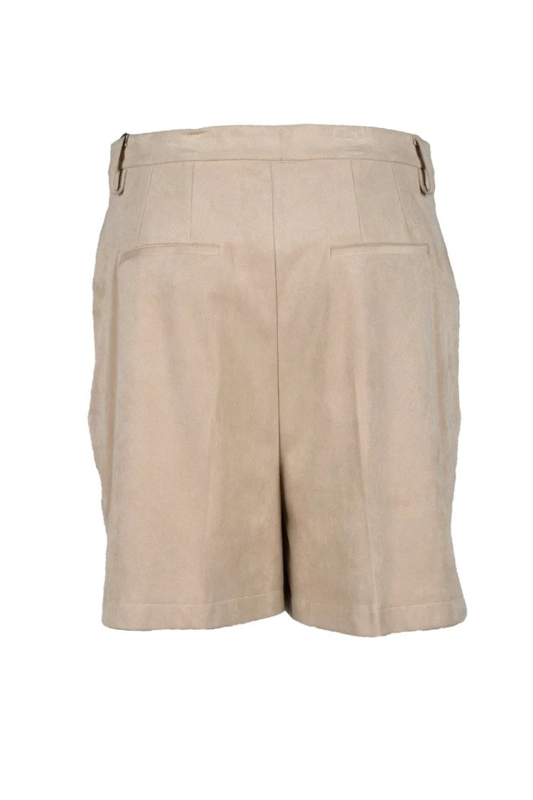 Violanti Beige Pleated Polyester-Blend Shorts