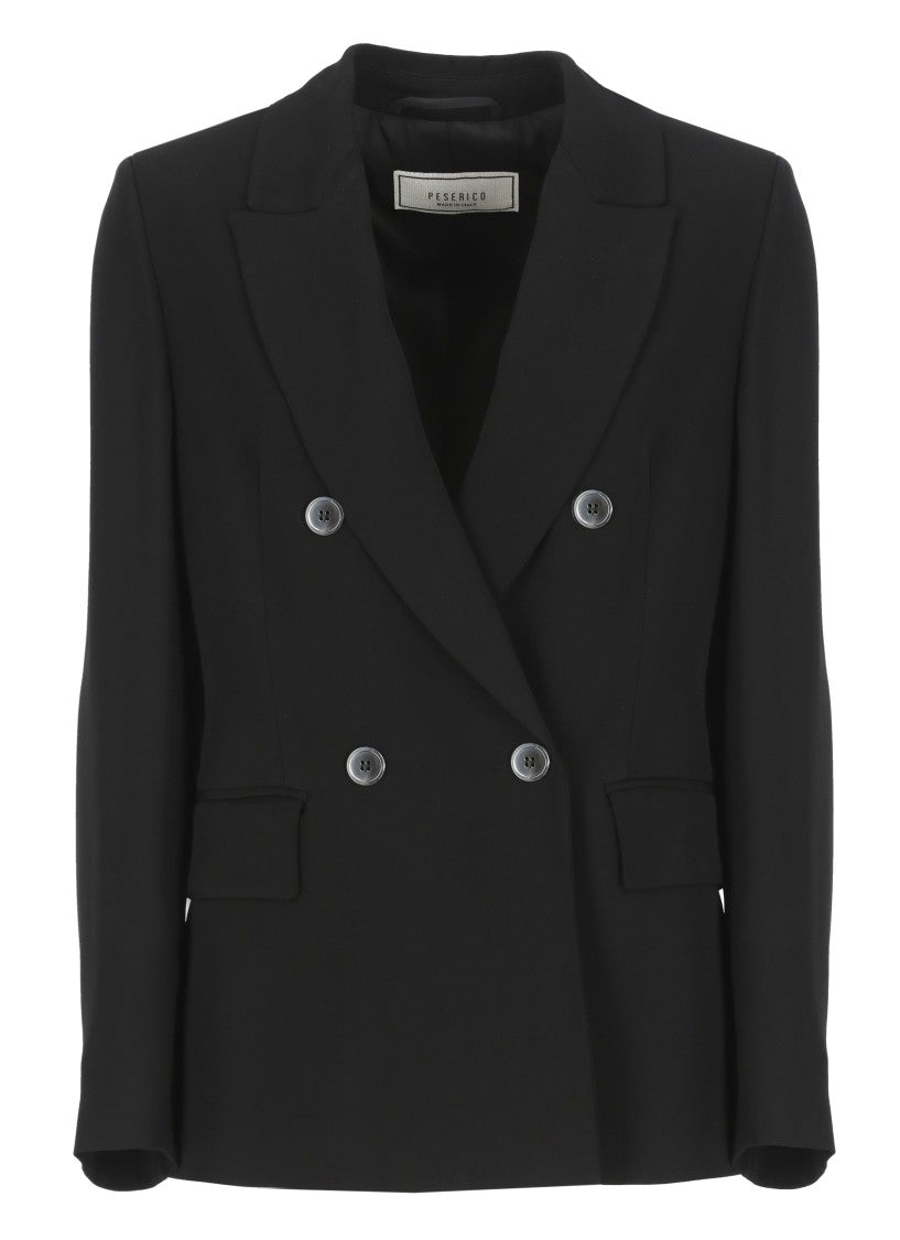 Peserico Black Viscose Double-Breasted Blazer
