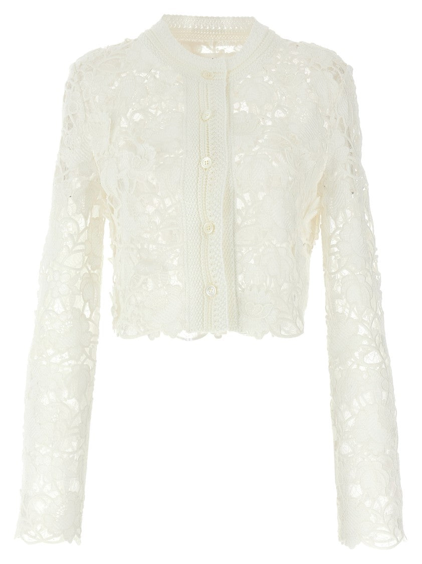 Ermanno Scervino Macramé Lace And Tulle Cropped Cardigan