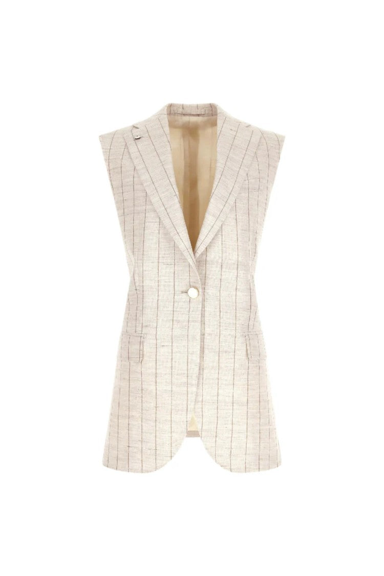 L.B.M. 1911 Sleeveless Linen Vest With Macro Pinstripe