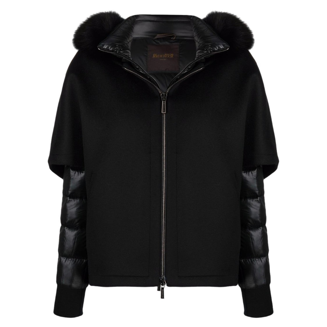Moorer Black Quilted Sleeve Coat With Plush Fur Hood