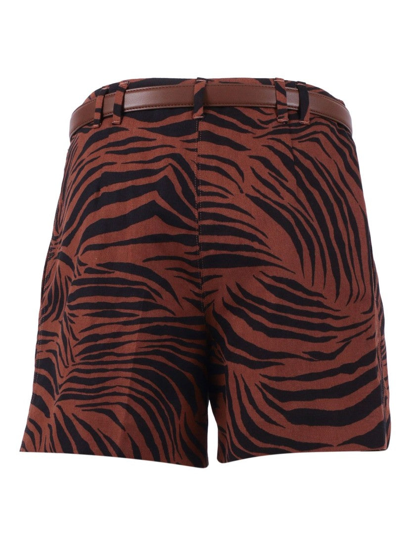 Max Mara Tailored Brown Shorts With Bold Tiger Stripe Pattern