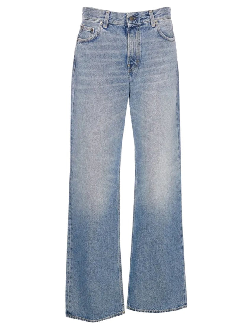 Haikure Blue Faded Leather Patch Jeans
