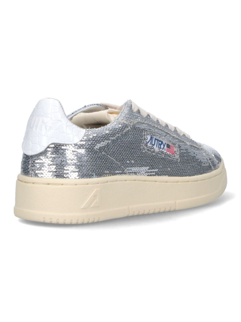 Autry Low-Top Sneakers With Shimmering Silver Fabric