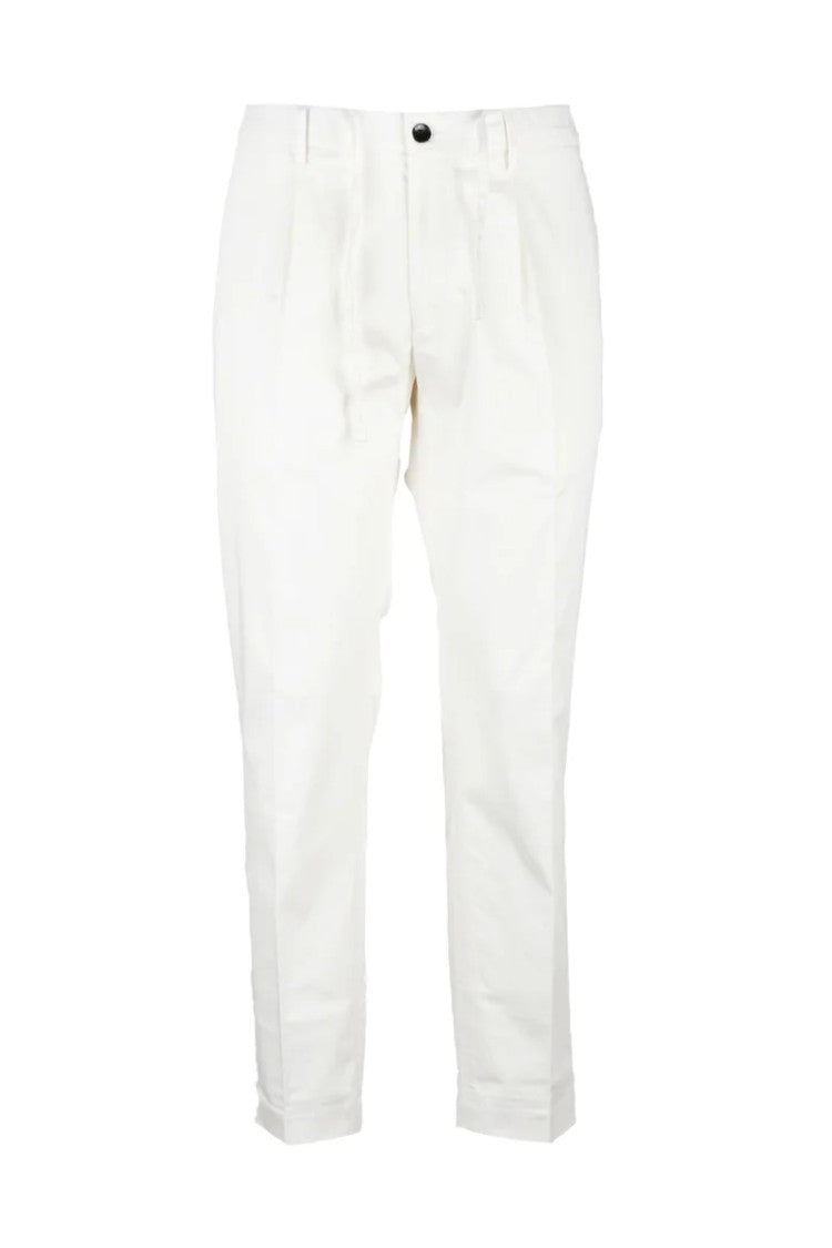 Michele Carbone Tailored White Chino Pants With Classic Pleats And Comfortable Stretch