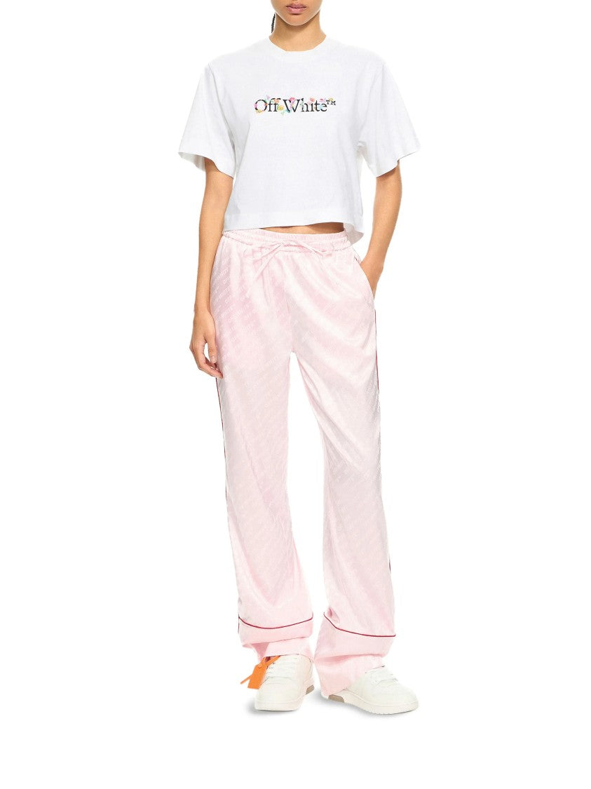 Off-White Cropped Cotton T-Shirt With Floral Print And Relaxed Fit