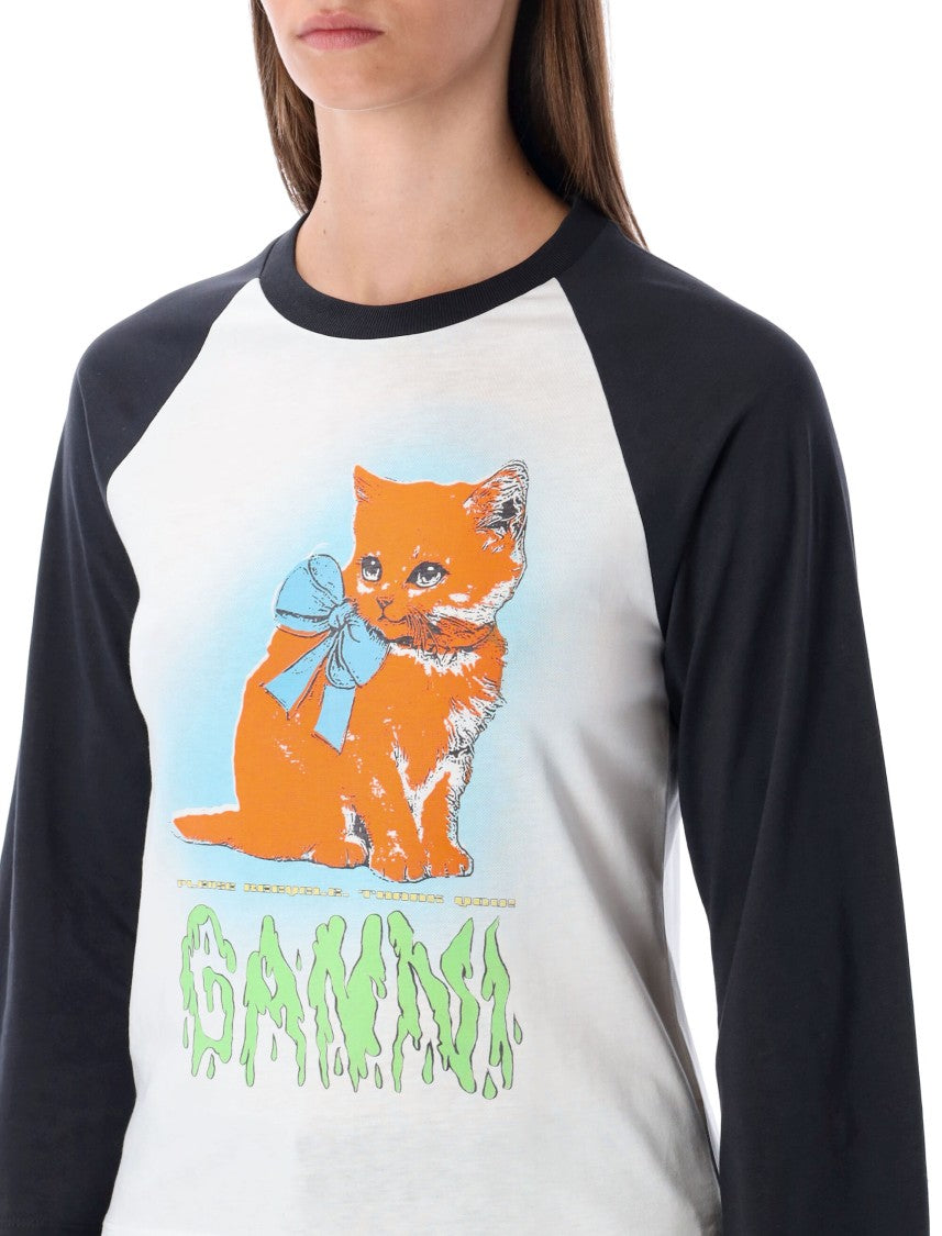 Ganni White Cropped Kitty 3/4 Sleeve T-Shirt