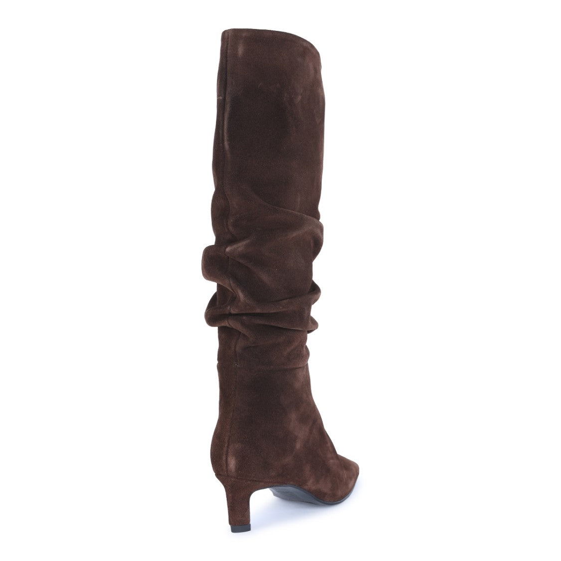 Alohas Brown Leather Pointed Toe Ruffled Mid-Length Boots