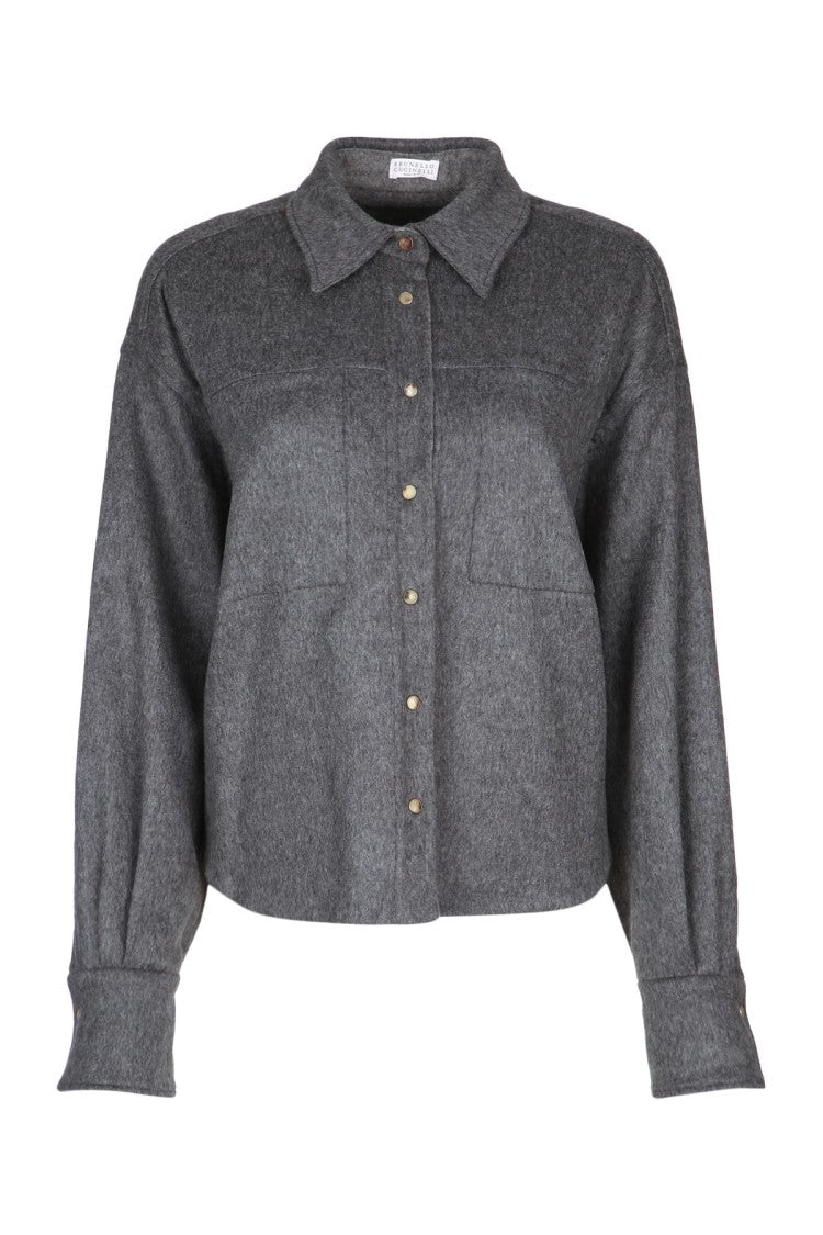 Brunello Cucinelli Textured Grey Shirt With Classic Collar