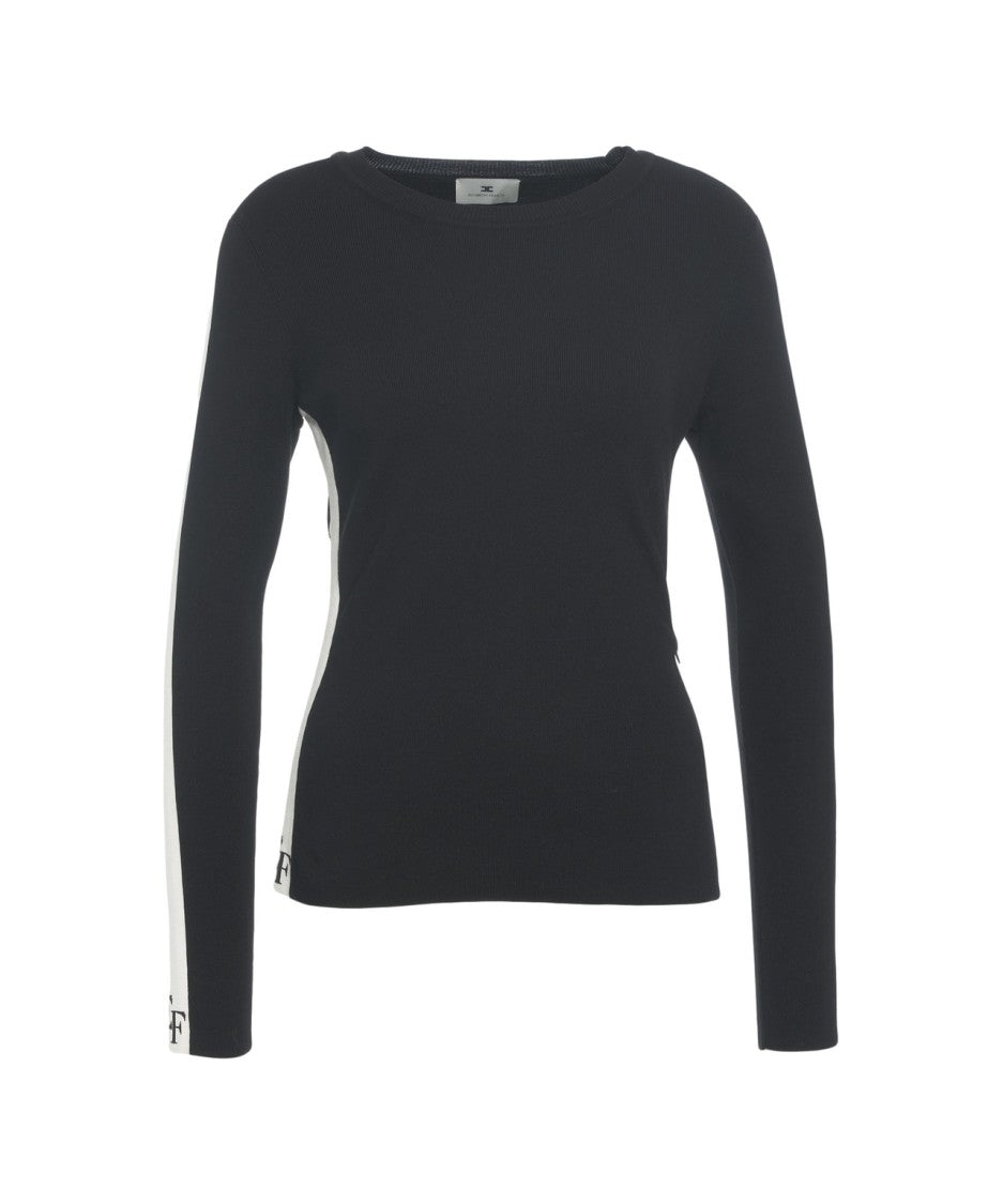 Elisabetta Franchi Ribbed Long-Sleeved Top With Logo Detail